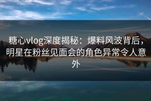 糖心vlog深度揭秘：爆料风波背后，明星在粉丝见面会的角色异常令人意外