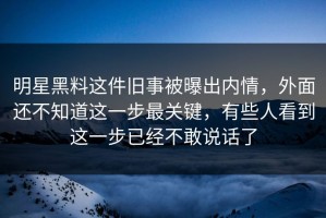 明星黑料这件旧事被曝出内情，外面还不知道这一步最关键，有些人看到这一步已经不敢说话了