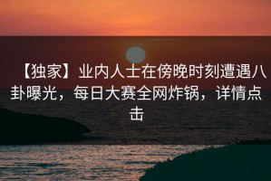 【独家】业内人士在傍晚时刻遭遇八卦曝光，每日大赛全网炸锅，详情点击