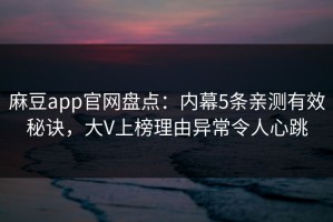 麻豆app官网盘点：内幕5条亲测有效秘诀，大V上榜理由异常令人心跳