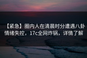 【紧急】圈内人在清晨时分遭遇八卦 情绪失控，17c全网炸锅，详情了解